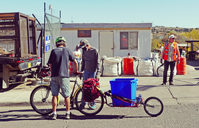 Bicycle delivering recyclables at bimonthly collection
